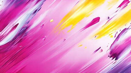 Vibrant abstract painting with dynamic brushstrokes in pink, purple, and yellow.