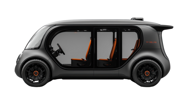 The Future of Transportation: A sleek, futuristic electric car with distinctive design elements and large, transparent doors embodies the innovative spirit of modern mobility. 