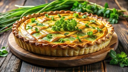 Rustic herb pie photo: Delicious homemade recipe, styled for visual appeal, rule of thirds composition.