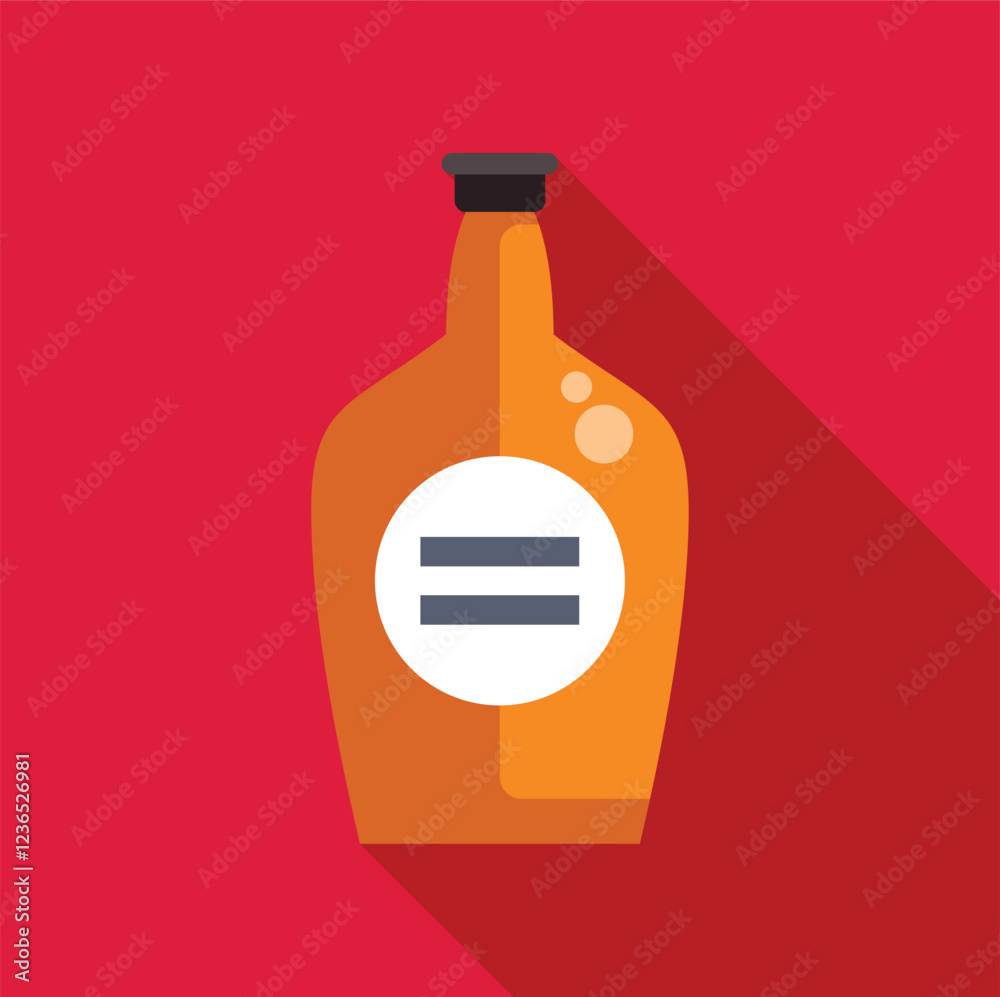 Wall mural Simple vector illustration of an orange bottle of generic liquor on a red background, perfect for themes of alcohol and beverages