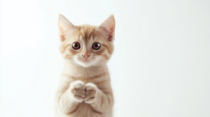 Obraz premium Cute Ginger Cat Sitting and Looking at the Camera with Adorable Expression, Isolated on a White Background