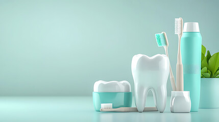 Dental care essentials for a bright smile home product display clean environment close-up view hygiene tips