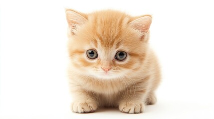 Obraz premium Cute Ginger Cat Sitting and Looking at the Camera with Adorable Expression, Isolated on a White Background