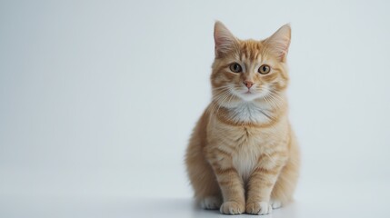 Obraz premium Cute Ginger Cat Sitting and Looking at the Camera with Adorable Expression, Isolated on a White Background