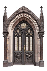 Gothic Cathedral Double Door with Ornate Stained Glass and Sculpted Details