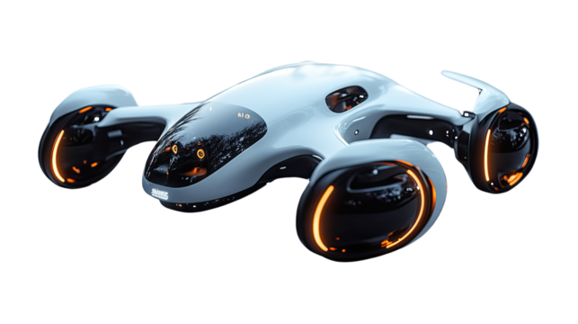 Futuristic Concept Car: A sleek, futuristic concept car with glowing orange accents and aerodynamic design, evokes a sense of high-tech innovation and the future of transportation.