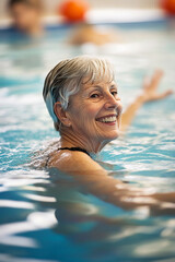 Fototapeta premium Senior woman enjoying a swim in a pool