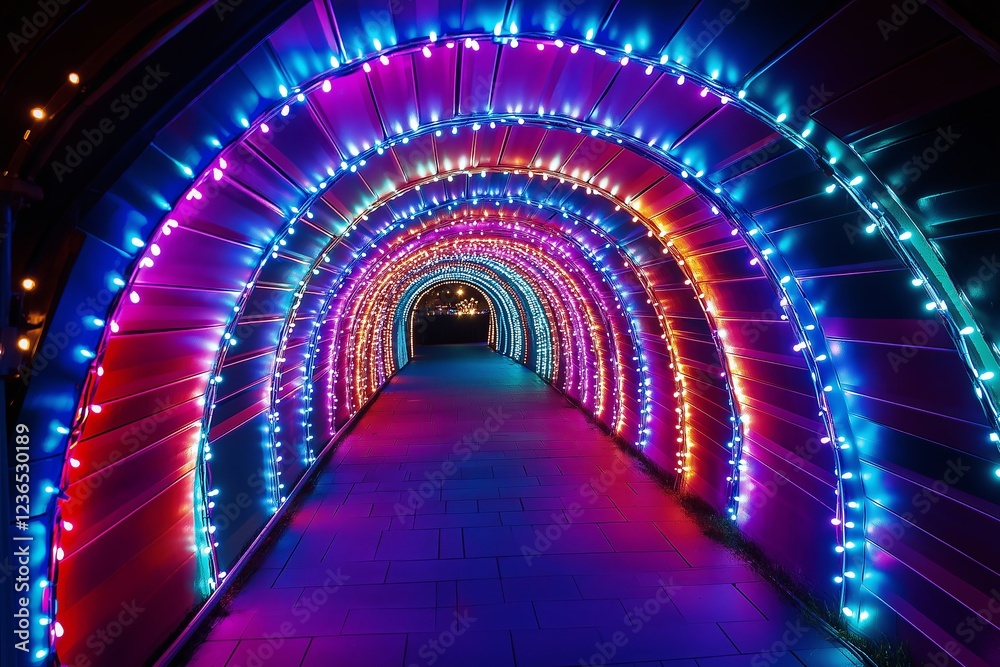 Poster A hypnotic tunnel of neon lights creating an illusion of infinite depth