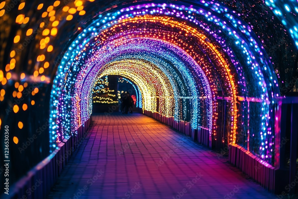 Poster a hypnotic tunnel of neon lights creating an illusion of infinite depth