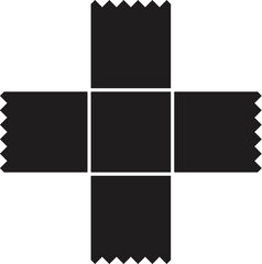Four black adhesive tapes forming a cross shape are sticking on a white background, creating a simple yet effective visual