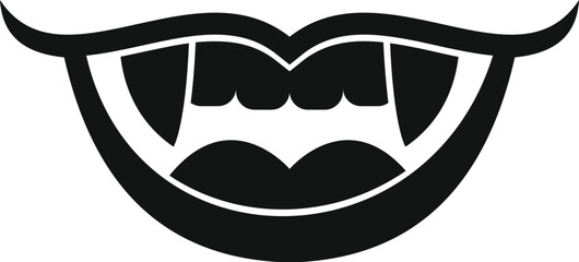 Scary vampire mouth showing fangs, simple black and white icon perfect for halloween