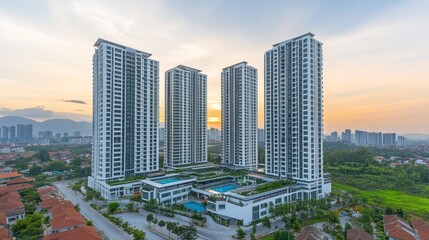 Obraz premium Sunrise over Luxurious High-Rise Condominiums