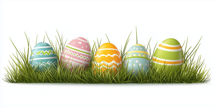 illustration of Easter eggs in grass isolated on white background