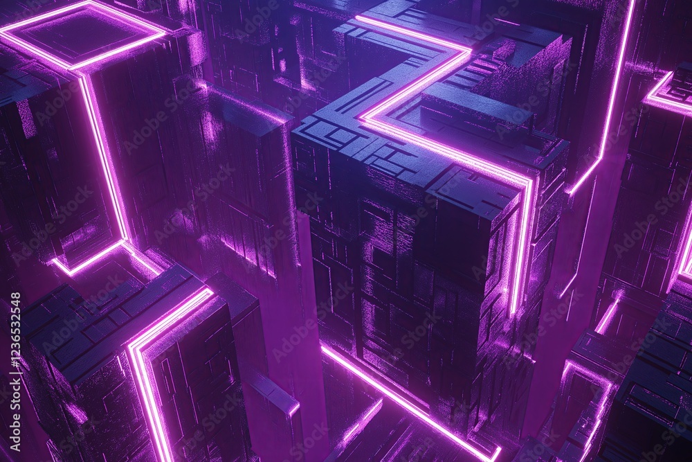 Poster A mesmerizing 3D fractal structure with infinite depth and glowing neon edges
