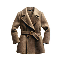 Naklejka premium Brown Wool Coat with Wide Collar and Belt Isolated on Transparent Background