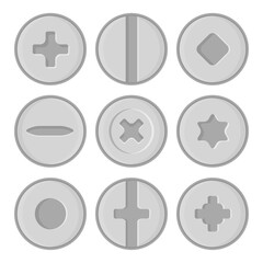 Various Construction Equipment Bolt Heads Vector. Bolt Head Collection Icon.