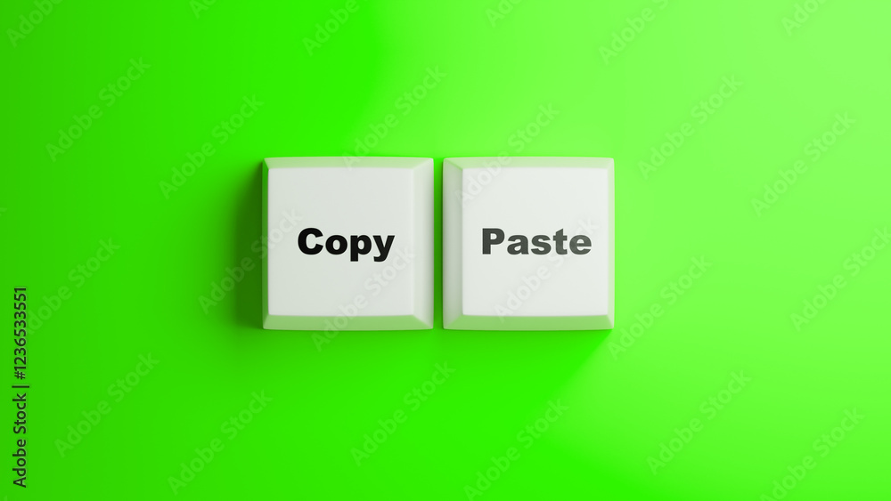 Poster copy paste. computer keys on green. keyboard buttons labeled copy paste. keys for creating duplicate