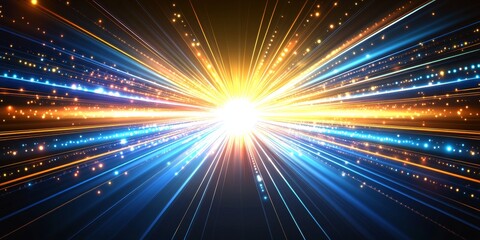 Fototapeta premium Symmetrical Glowing Lines, Abstract Network Design With Cyan And Orange on Dark Background