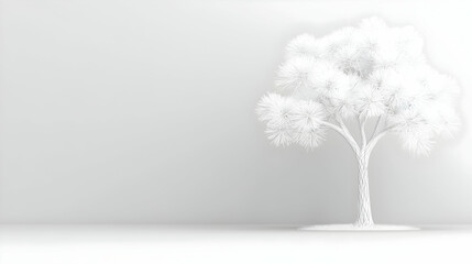 Obraz premium Minimalist white tree in empty room, zen background