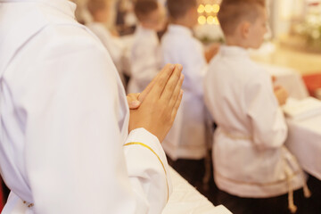Hands folded in prayer, first holy communion, holy sacraments, Christianity, prayer