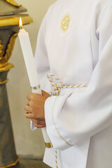 Obraz premium White Candle for First Holy Communion, Holy Sacraments, Christianity