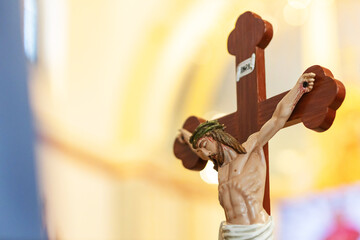 Interior detail in Catholic church, altar in church