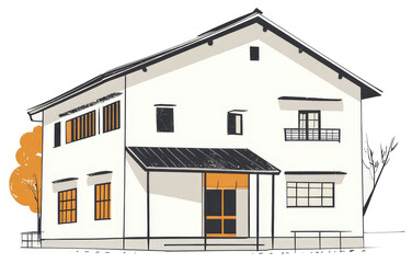 Stylish Two Story House Architectural Illustration