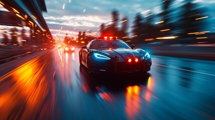 Fototapeta premium A High speed police pursuit urgent, dramatic scene