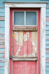 Obraz premium Transformation awaits as peeling paint reveals the untold story of a charming doors past in an old house