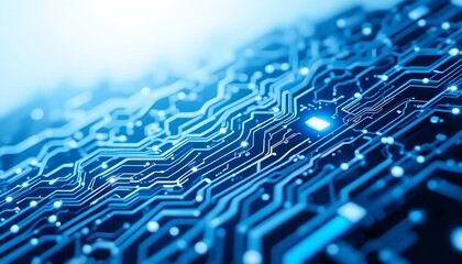 Abstract Blue Circuit Board: Glowing Lines and Technological Design