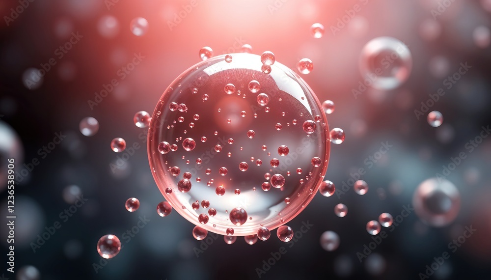 Poster large transparent sphere is surrounded by many smaller spheres visually stunning abstract