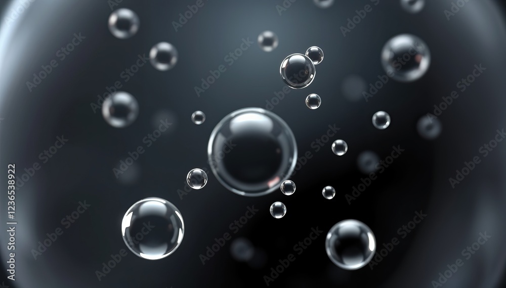 Poster Numerous translucent spheres float in dark undefined space ethereal and abstract composition