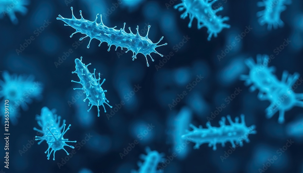 Aufkleber Microscopic view of numerous virus particles structures and potential for infection