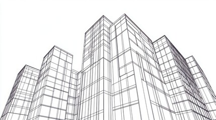 Fototapeta premium Architectural Blueprint of Modern Skyscraper with Geometric Lines and Abstract Structure against Minimalist Background
