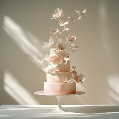 A two-tier cake elegantly decorated with fresh flowers, combining natural beauty with a refined and sophisticated presentation.