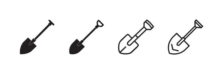 Shovel Icon Set with Solid and Outline Styles