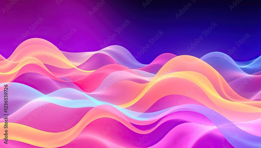 Poster abstract waves of vibrant pink purple and yellow hues flow across dark background dynamic and colorf