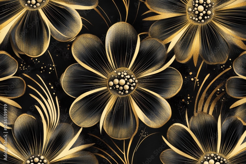 Poster beautiful golden floral pattern on a dark background showcasing artistic design elements and intrica
