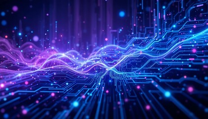 Fototapeta premium Abstract Circuit Waves: A Vibrant, Futuristic Digital Landscape