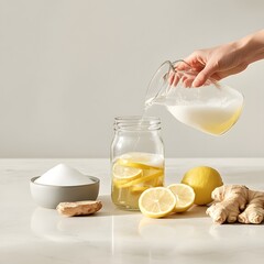 The process of making homemade ginger ale, highlighting fresh ingredients, natural fermentation, and a refreshing, bubbly result.