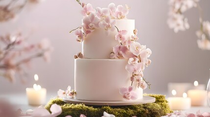 A two-tier cake elegantly decorated with fresh flowers, combining natural beauty with a refined and sophisticated presentation.