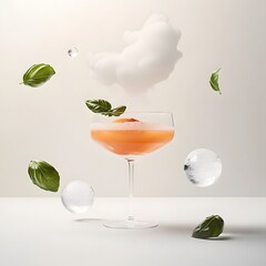 A trendy health-boosting mocktail shrub with ice and fresh fruit pieces, elegantly presented for a refreshing and vibrant drinking experience.