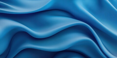 Obraz premium 3d render, abstract fashion background with blue wavy ribbons, folded cloth macro. Flowing blue fabric with soft folds creating a smooth and elegant texture
