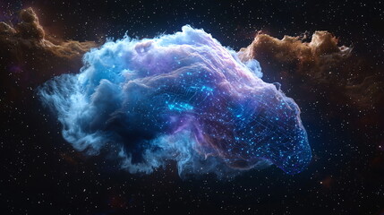 Obraz premium A vibrant cosmic cloud swirling with shades of blue, purple, and hints of sparkling stars set against a dark space backdrop, creating a stunning celestial scene.