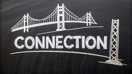 Chalk Drawing of a Bridge Connecting Ideas on Blackboard Representing Educational Growth and Knowledge Expansion in an Academic Background