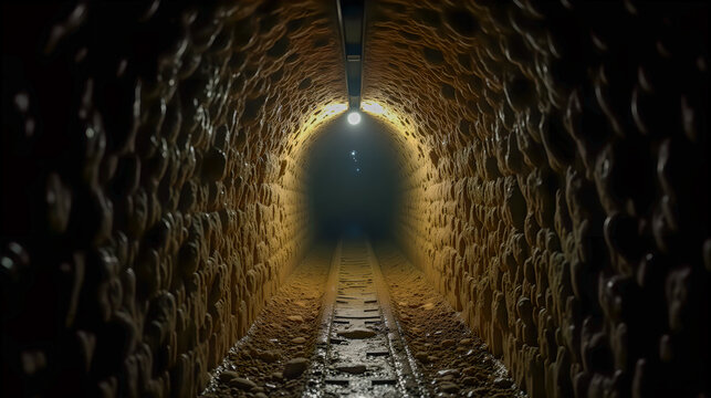 A hidden underground World War II tunnel being illuminated for the first time, revealing long-lost artifacts and forgotten history.  