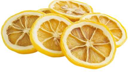Dried lemon slices overlaying each other on transparent background
