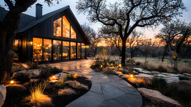 Modern Hill Country Home Sunset Path
