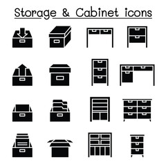 Cabinet, Drawer, Table & Storage icon set in thin line style