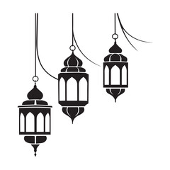 Obraz premium A striking silhouette design of three hanging Islamic lanterns, perfect for Ramadan or other Islamic celebrations.